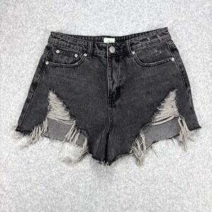 Blue Buttercup Shorts Womens Large Black Denim Raw Hem Distressed Casual Grunge